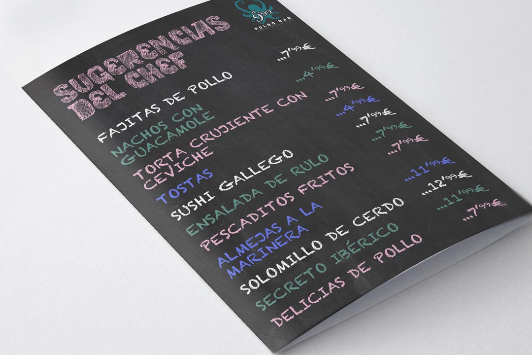 Tríptico de mesa Polbo Bar Creaemos Estudio de Diseño Ana Collazo