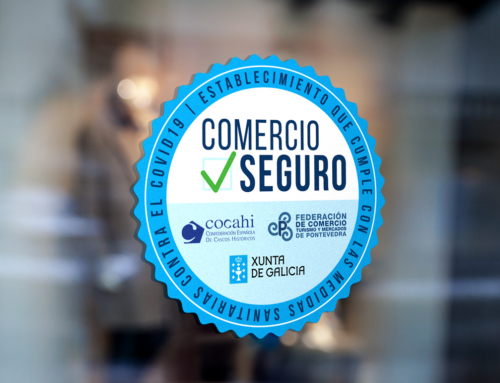 Pegatina «Comercio Seguro» para la Federación Provincial de Comercio, Turismo y Mercados de Pontevedra